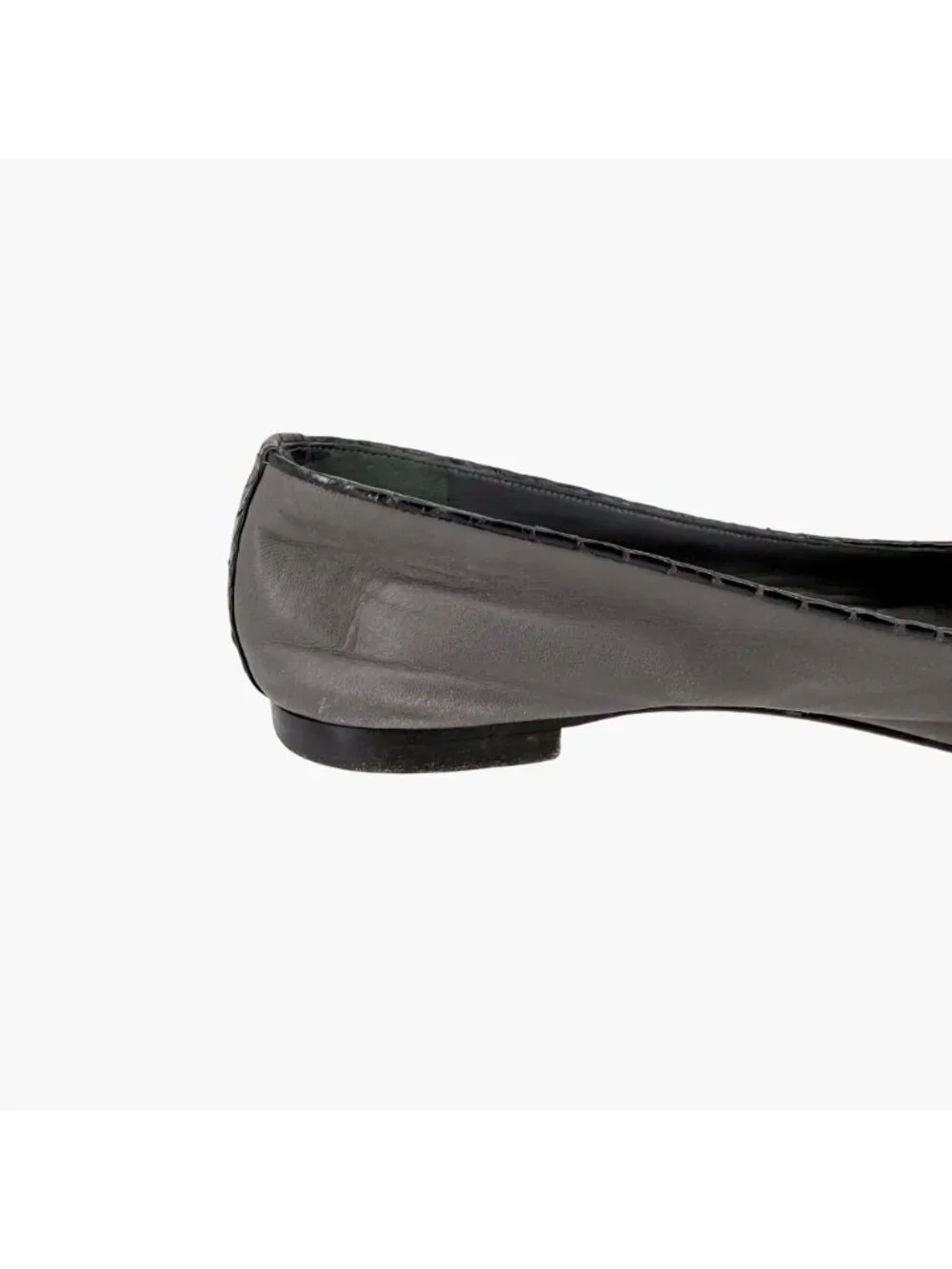 Chanel CC Cap Toe Ballet Flats Bow Gray Leather Black Snake Size 37 US 6-6.5